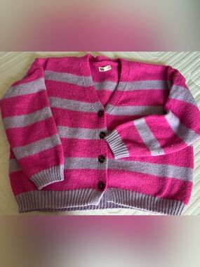 SO Bright Pink and Lavender Striped Knit Sweater